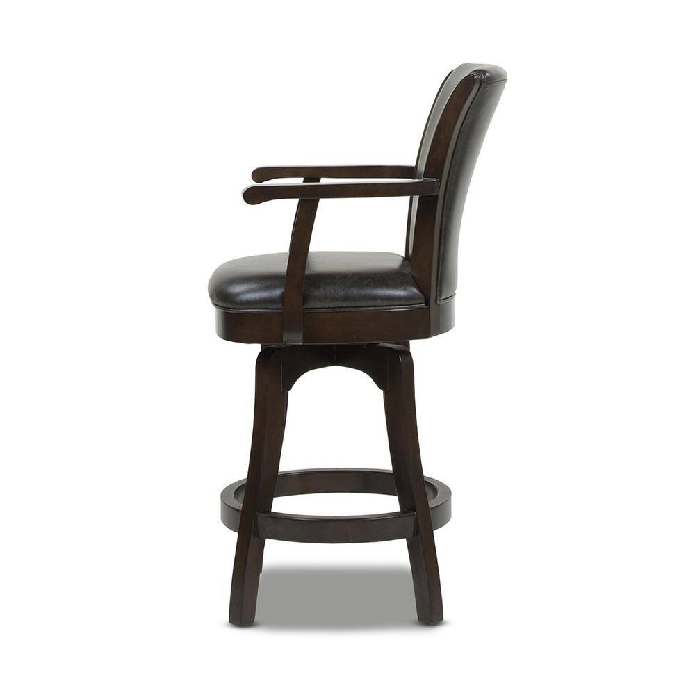 Williams 27" Swivel Counter Height Bar Stool in Vintage Black Faux Leather and Wood