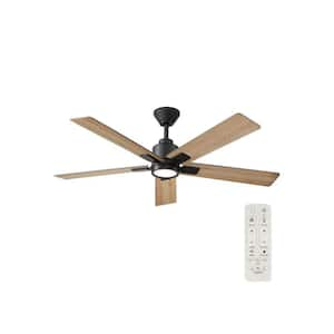 Zandra II 52 in. Smart Indoor/Outdoor Matte Black Ceiling Fan with Light Kit and Remote Included powered by Hubspace