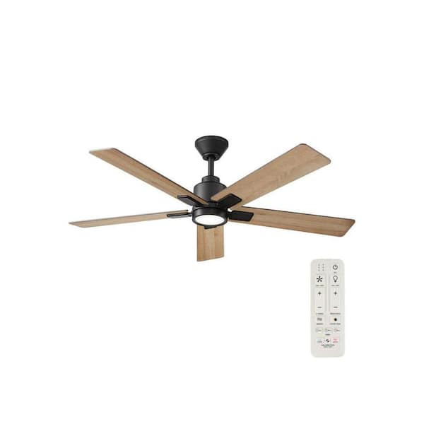 Zandra II 52 in. Indoor/Outdoor Matte Black Ceiling Fan with Light Kit and Remote Included Powered by Hubspace