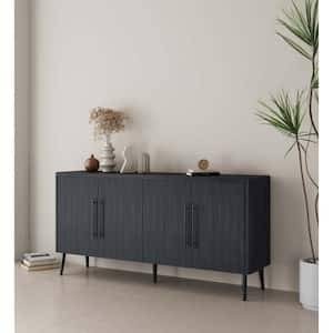 Jodie Charcoal Grey Composite Wood 64.6 in. Mid-Century Modern Sideboard with Adjustable Shelves