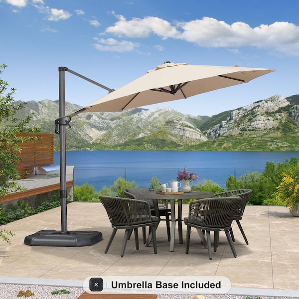 10 ft. Octagon Aluminum Outdoor Patio Cantilever Umbrella Offset 360° Rotation Umbrella with Base, Beige