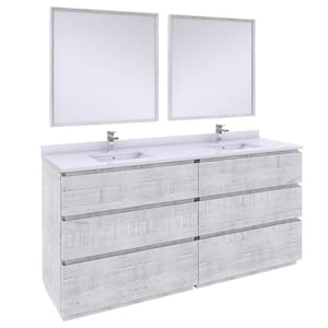 Formosa 72 in. W x 20 in. D x 35 in. H White Double Sink Bath Vanity in Rustic White with White Vanity Top and Mirrors