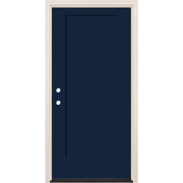 Builders Choice 36 in. x 80 in. 1 Panel Right-Hand Indigo Painted Fiberglass Prehung Front Door w/6-9/16 in. Frame and Bronze Hinges