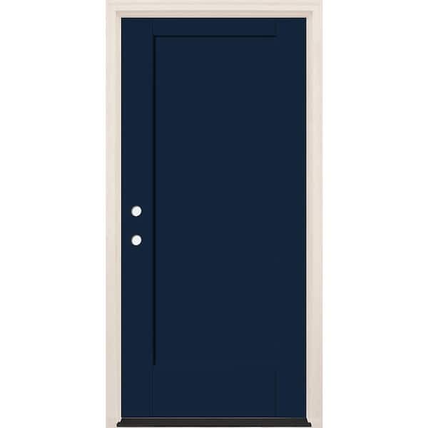 Builders Choice 36 in. x 80 in. 1 Panel Right-Hand Indigo Painted Fiberglass Prehung Front Door w/6-9/16 in. Frame and Bronze Hinges