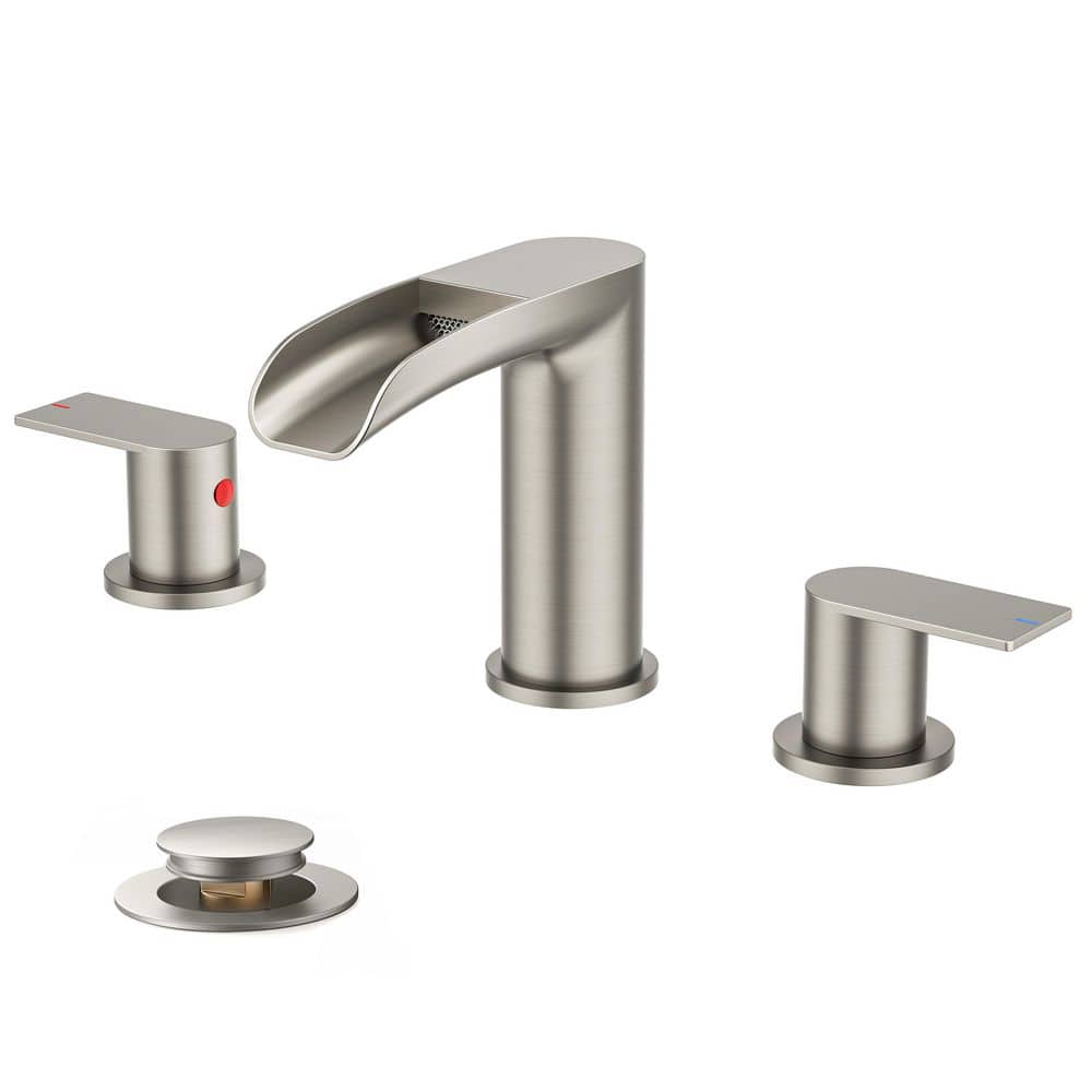 8 in. Widespread Double-Handle Low-Arc Bathroom Faucet with Pop-Up Drain 3-Hole Spot Resistant Spout in Brushed Nickel price history on PriceWatchPro