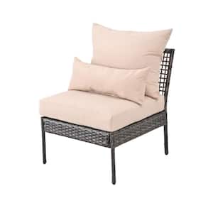 Wicker Outdoor Armless Chair with Beige Cushion