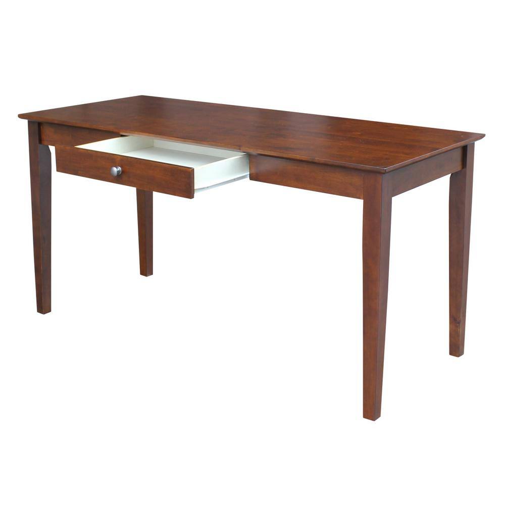 Espresso Rubberwood Desk with Drawer and Matching Chair Set