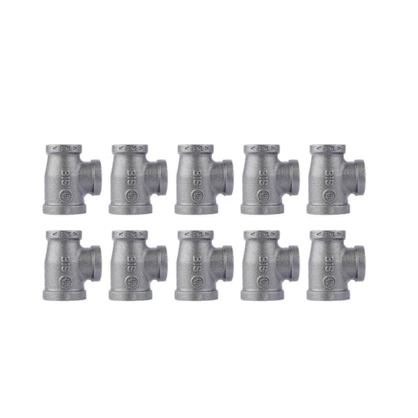 PIPE DECOR 3/4 in. x 1/2 in. x 1/2 in. Black Iron FPT x FPT x FPT Reducing Tee Fitting (10-Pack)