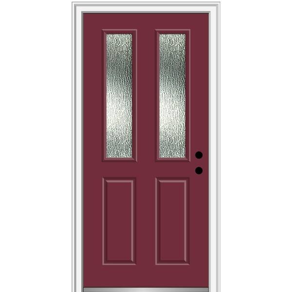 MMI Door 30 in. x 80 in. Left-Hand/Inswing Rain Glass Burgundy Fiberglass Prehung Front Door on 4-9/16 in. Frame
