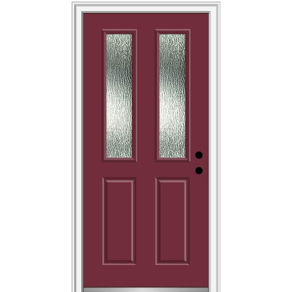 MMI DOOR 36 in. x 80 in. Left-Hand Inswing Rain Glass Burgundy Fiberglass Prehung Front Door on 6-9/16 in. Frame
