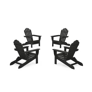 Monterey Bay 4-Piece Plastic Patio Conversation Set in Charcoal Black Folding Adirondack Chair