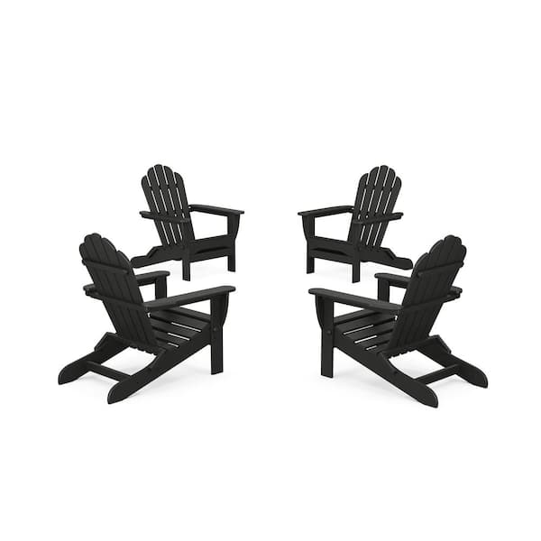 Trex Outdoor Furniture Monterey Bay 4-Piece Plastic Patio Conversation Set in Charcoal Black Folding Adirondack Chair