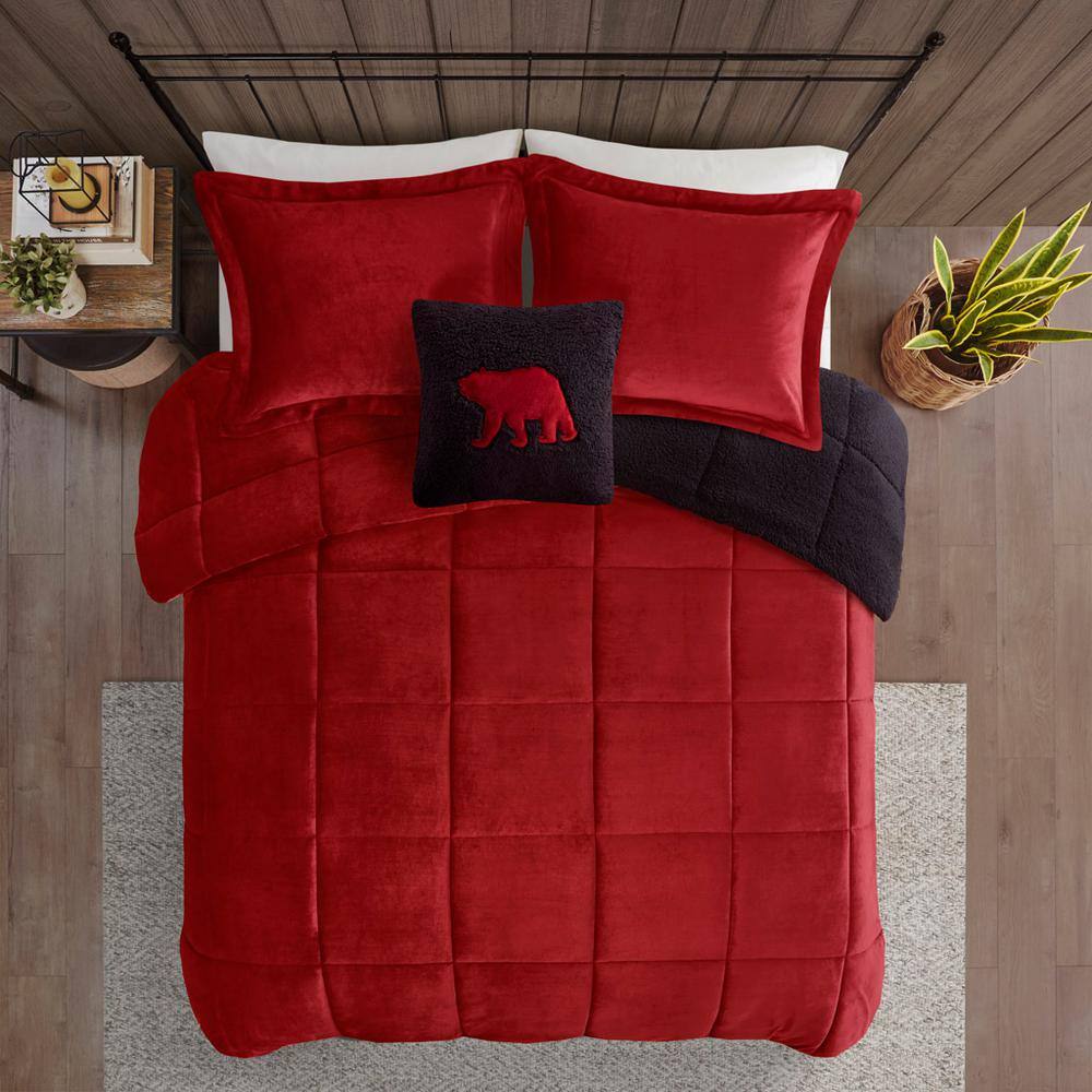 King Red and Black Plush Down Alternative Comforter Set