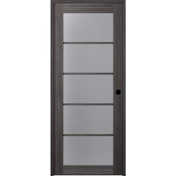 Belldinni 18 in. x 96 in. Paola Left-Hand Solid Core 5-Lite Frosted Glass Gray Oak Wood Composite Single Prehung Interior Door