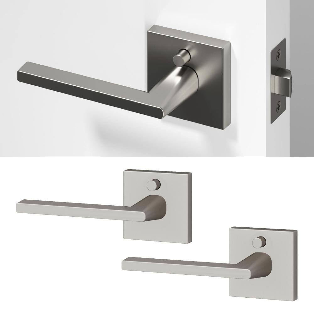 Quadra Metal Brushed Nickel Privacy Bed/Bath Flat Door Handle with Push Button and Square Rosette 2-Pack price history on PriceWatchPro