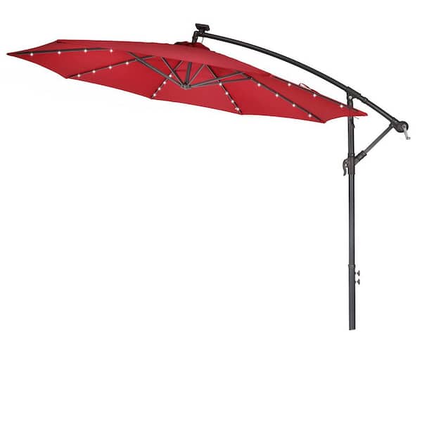 Unbranded 10 ft. Red Outdoor Cantilever Umbrella With Crank Weatherproof Waterproof And LED Light
