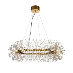 47in. 16-lights Modern Glam Firework Antique Gold Crystal Chandelier For Living Room and Dining Room- Bulb Included