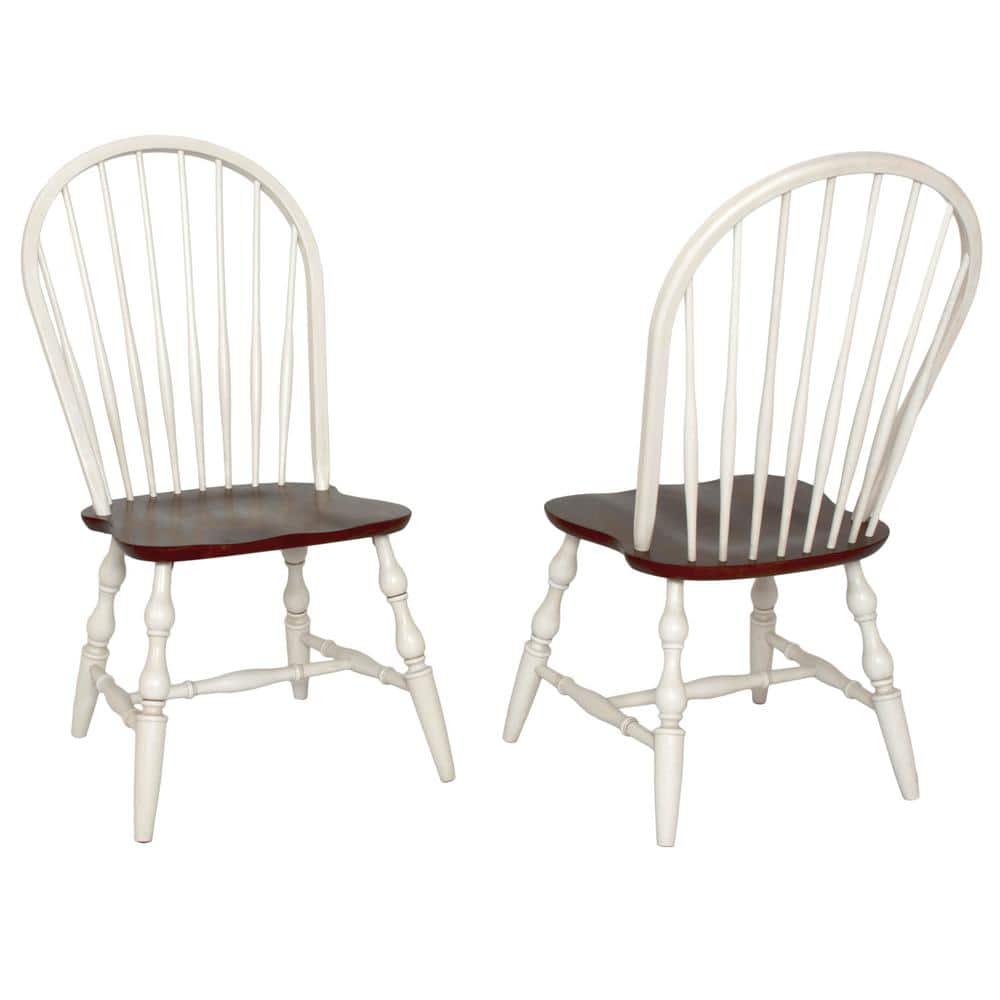 Andrews Distressed Antique White with Chestnut Brown Solid Wood Dining Side