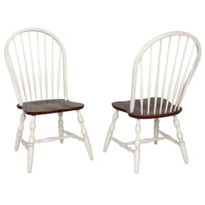 Andrews Distressed Antique White with Chestnut Brown Solid Wood Dining Side Chair (Set of 2)