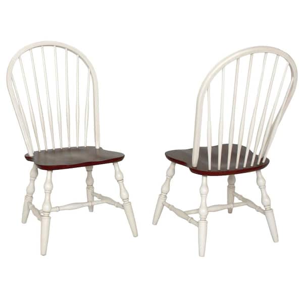 AndMakers Andrews Distressed Antique White with Chestnut Brown Solid Wood Dining Side Chair (Set of 2)