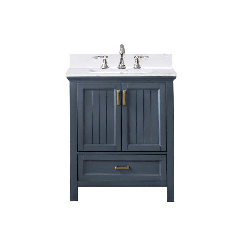 Isla 30" Classic Blue Single Vanity with White Marble Countertop