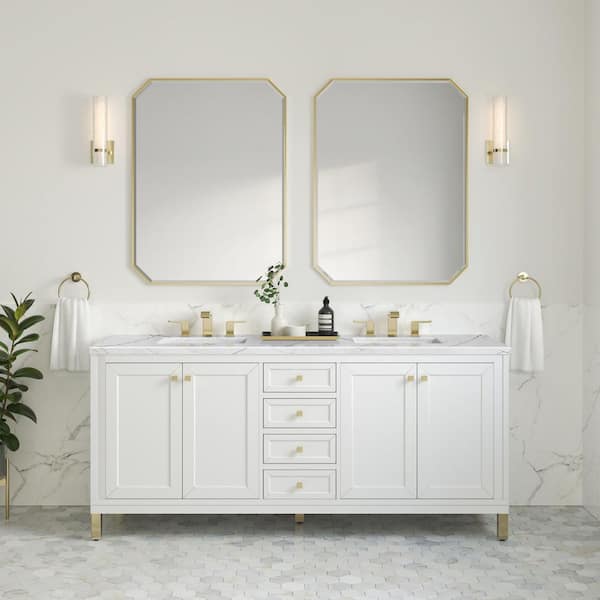 Chicago 72.0 in. Double Bath Vanity in Glossy White with Wireless Charging Ethereal Noctis Quartz Top