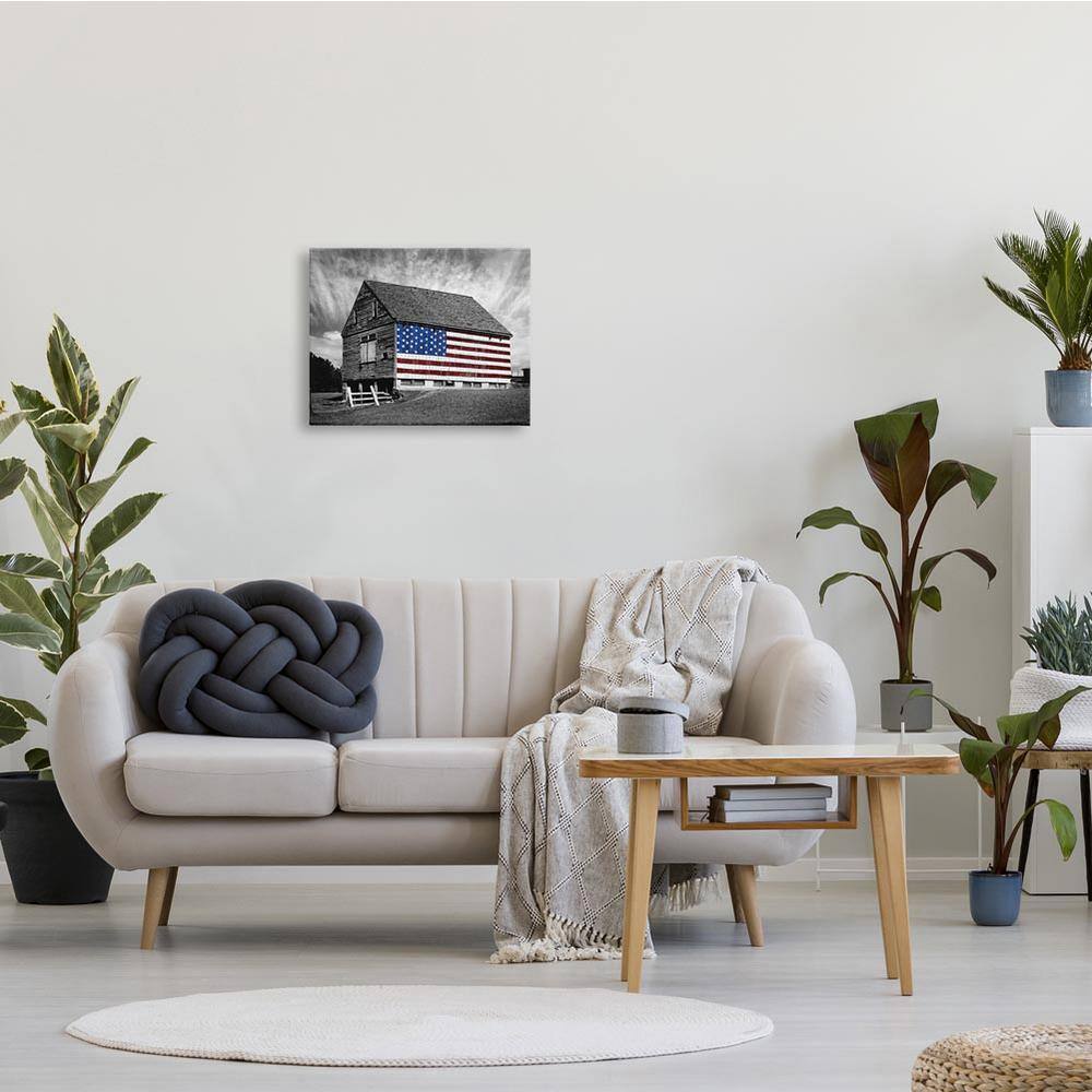 Black and White Farmhouse Barn American Flag Canvas Wall Art