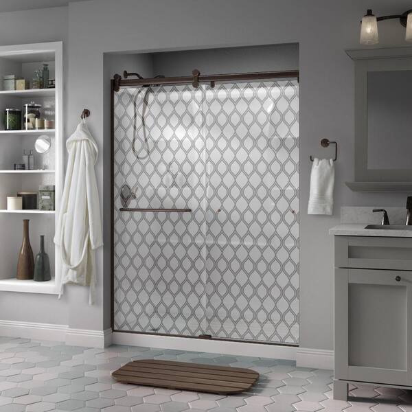 Delta Simplicity 60 x 71 in. Frameless Contemporary Sliding Shower Door in Bronze with Ojo Glass