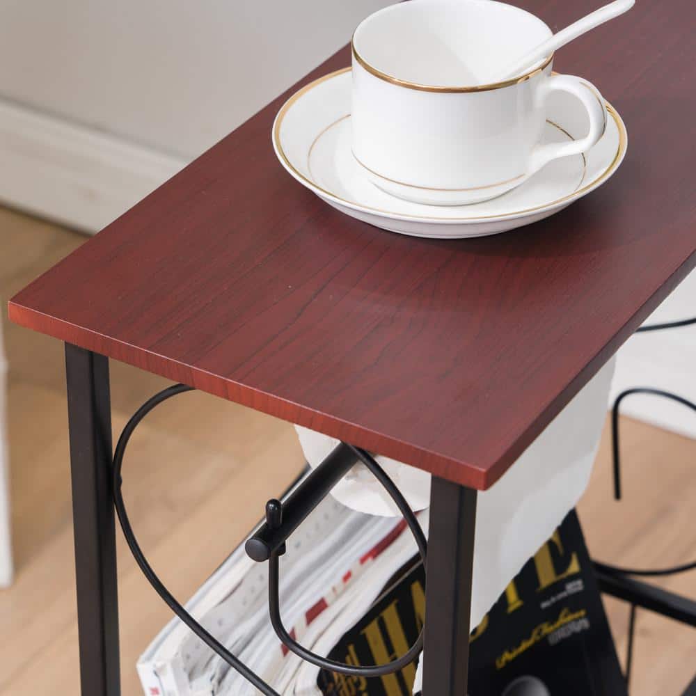 8 in. Rectangle Wood Top Side Table Brown Color - thumbnail 6