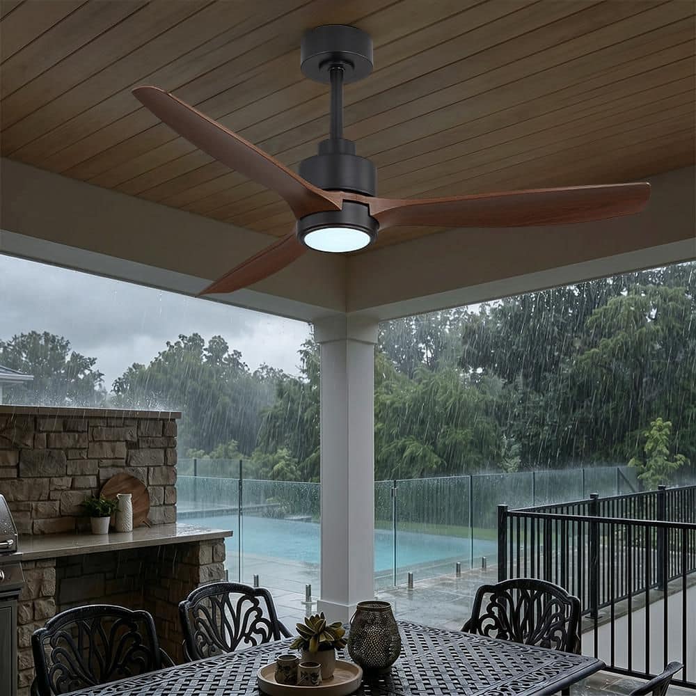 48 in. Walnut3ABS Blades Downrod Costal Grade Outdoor Ceiling Fan with Integrated LED and Remote Black price history on PriceWatchPro