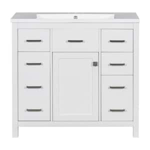 Victoria 18 in. W Freestanding Modern Design Single Sink Bath Vanity in White with White Ceramic Top