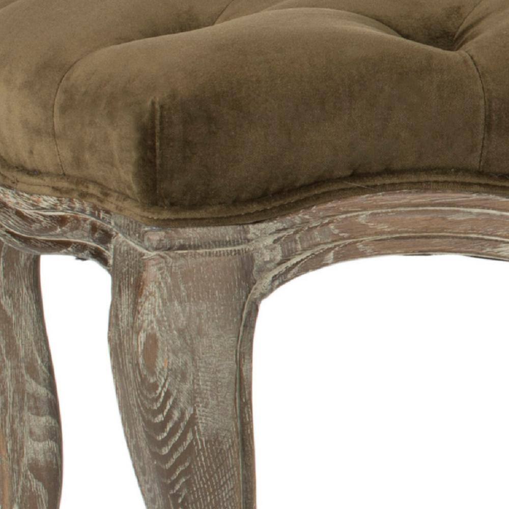 Transitional Spruce Green Velour 52" Ramsey Bench with Carved Oak Frame