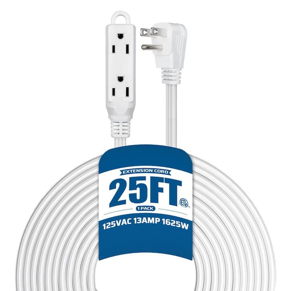 DEWENWILS 25 ft. 16/3 AWG Indoor Extension Cord with 3-Prong 3 Outlets and SPT-3 Cord, White, 1-Pack
