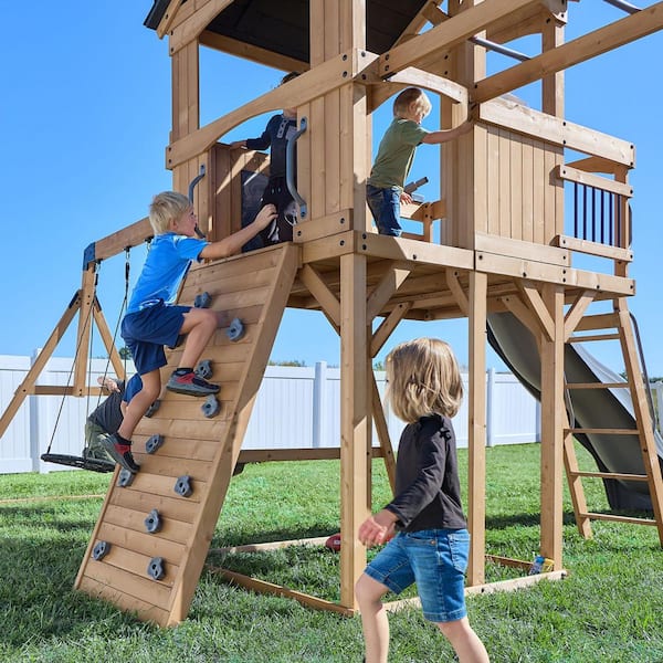Backyard Discovery Dover Bay Spruce Wood Outdoor Swing Set Playset
