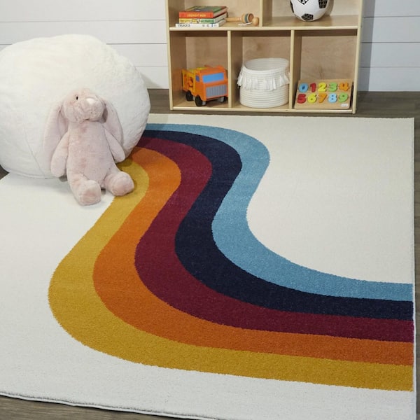 Caroline Cream 3 ft. 11 in. x 5 ft. 7 in. Abstract Area Rug