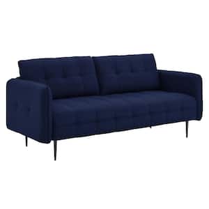 Cameron 75 in. Royal Blue Polyester 4-Seat Sofa with Biscuit Tufting