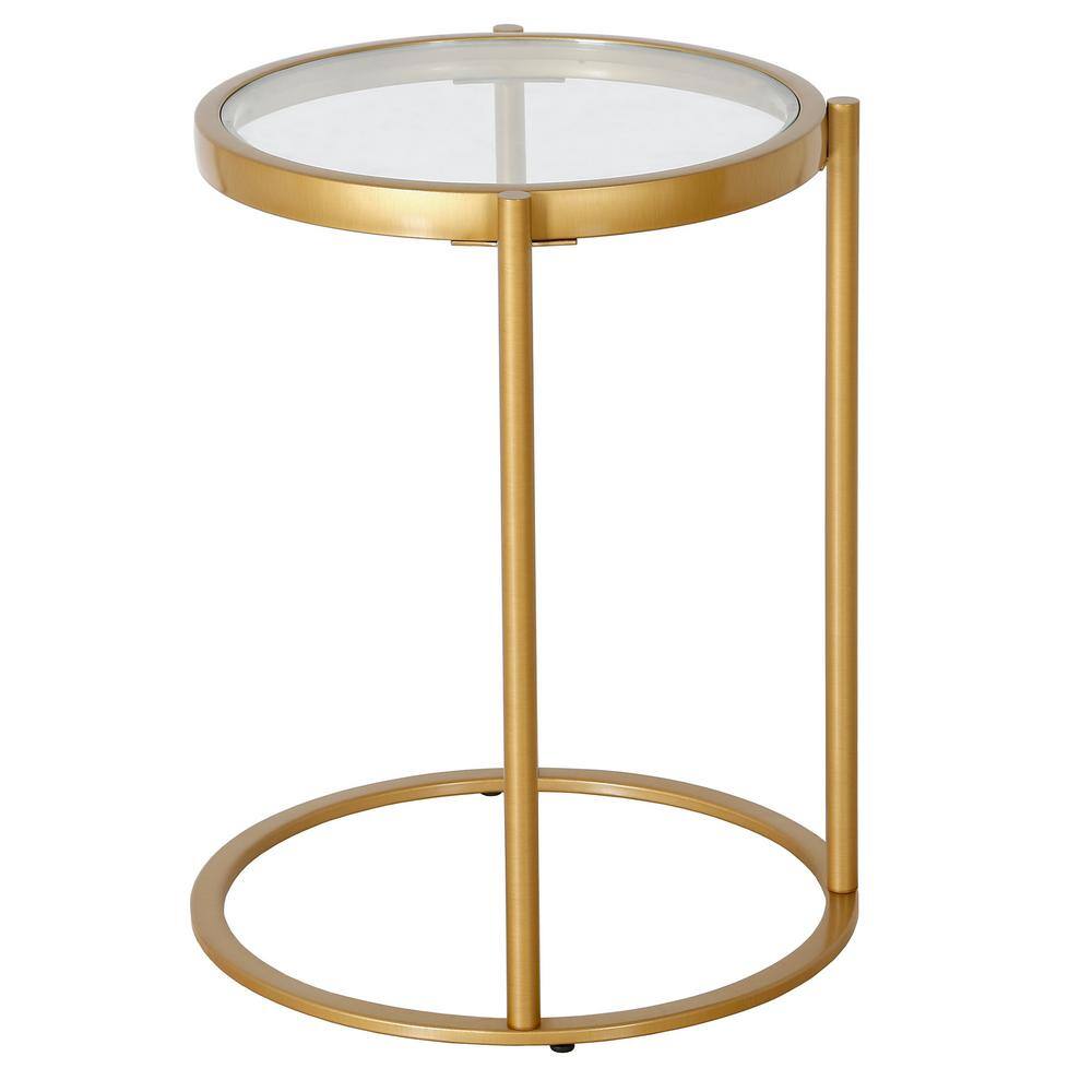 Elegant 16" Brass Round C-Shaped Side Table with Tempered Glass Top