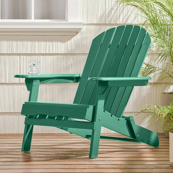 Unbranded Dark Green Outdoor Foldable Acacia Wood Adirondack Chair for Balcony Terrace Patio Traditional Slatted(1-Piece)