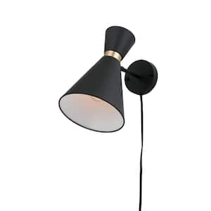 1-Light Matte Black and Gold Finish Swing Sconce Metal Shade
