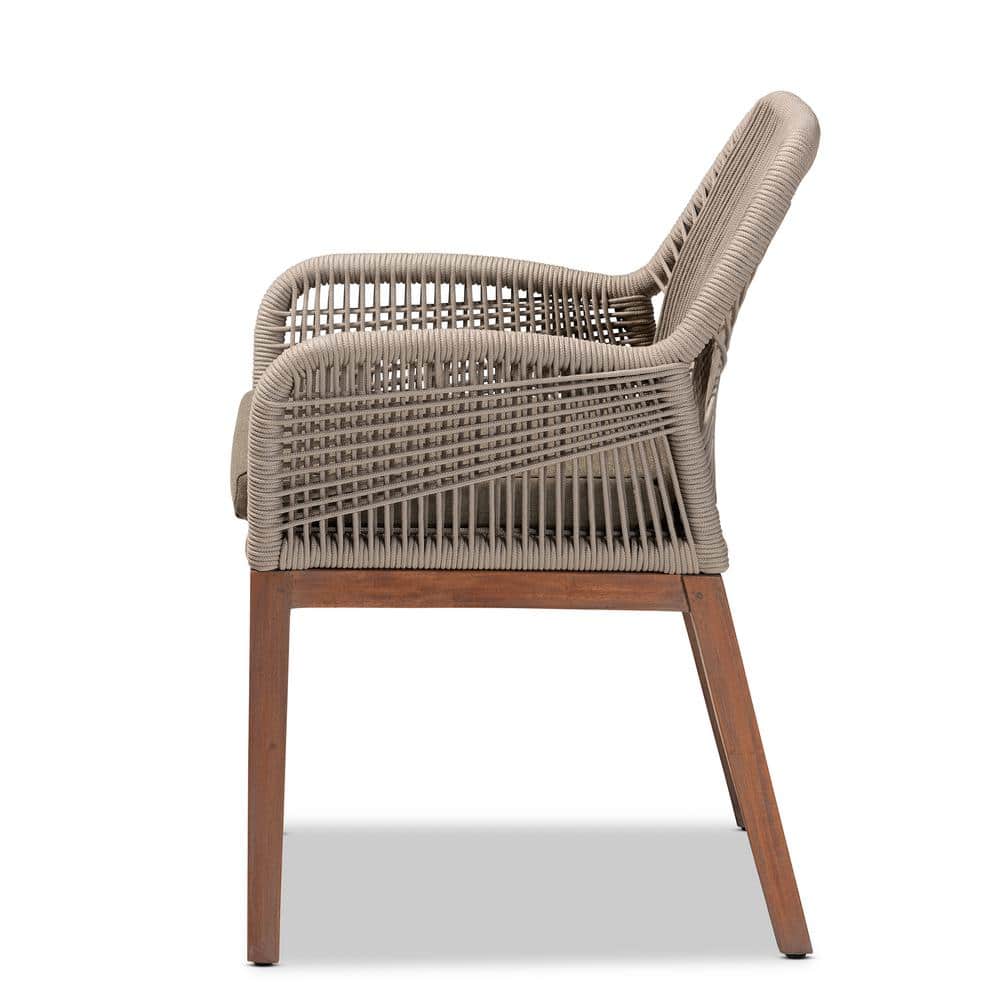 Gray Woven Rope Mahogany and Aluminum Dining Arm Chair