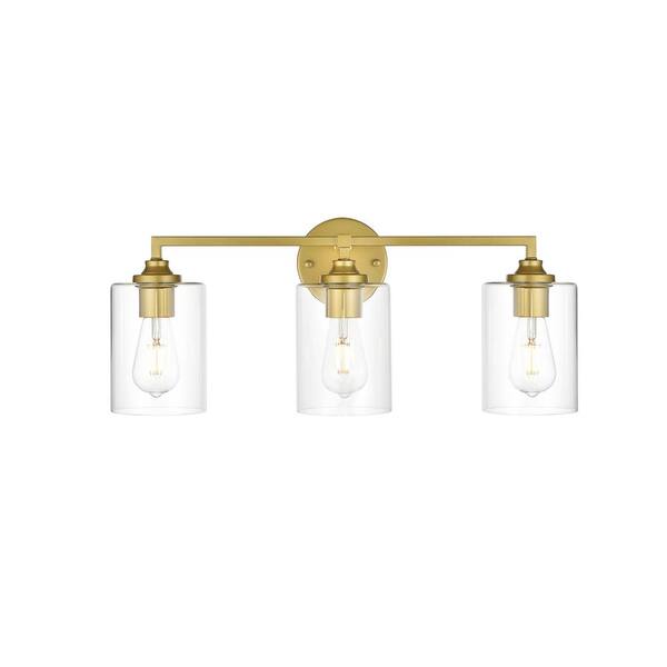 Unbranded Simply Living 23 in. 3-Light Modern Brass Vanity Light with Clear Cylinder Shade