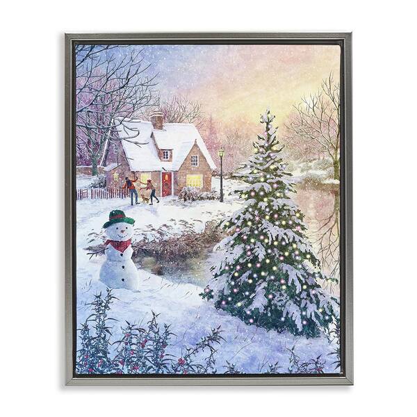 Stupell Industries Kids Playing in Snow by Pip Wilson 1 Piece Floater Frame Graphic Print Nature Poster Art Print 21 in. x 17 in.