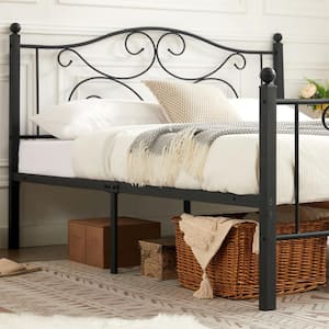 Full Size Bed Frame Support with Headboard and Footboard, No Box Spring Need Metal Platform Bed, Black, 54"W