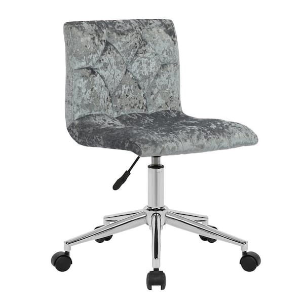 Glamour Home Amali Silver Velvet Upholstered Adjustable Height Swivel Office Chair with Wheel Base
