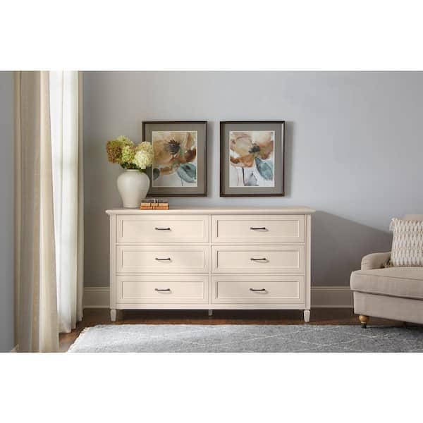 Home Decorators Collection Bonawick Ivory 6 Drawer Dresser 36 In H X 66 W 19 D 05601 Bonawick Ivory 6 Drawer Dresser 36, Ivory Mirror Front Nightstand