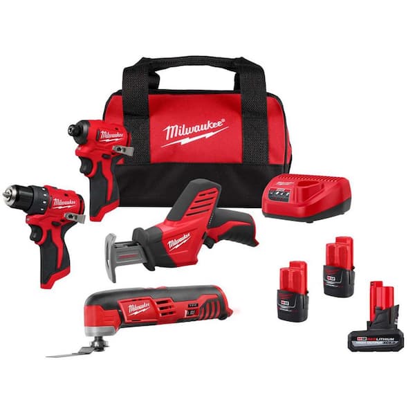 M12 12V Lithium-Ion Brushless Cordless Subcompact Drill and Impact Driver Kit with Hackzall and Multitool 4-Tool Kit