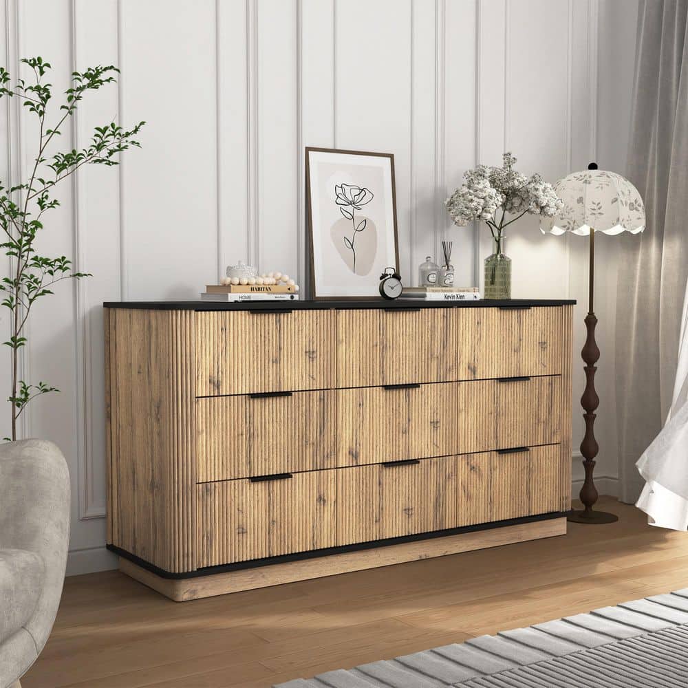 Rustic Natural Wood 9 Drawers 55 in. Dresser