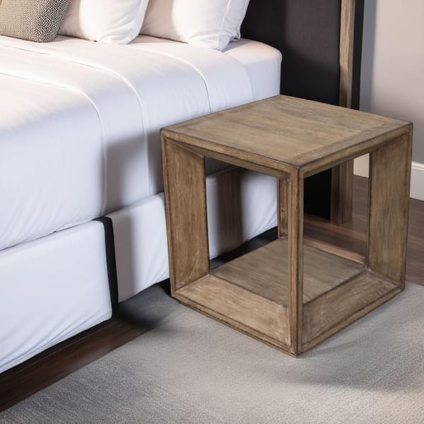 Benjara Limy 22  in. Antique Brown Square Wooden End Table with Shelf