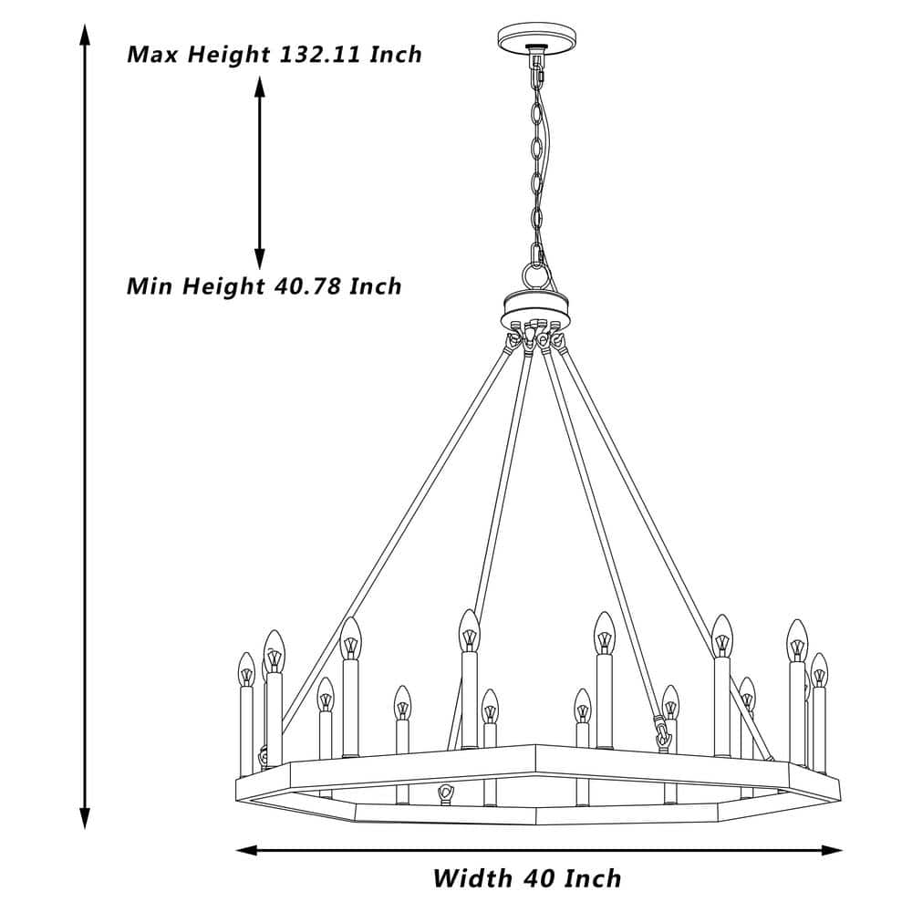 Octagonal Modern Black Metal 16-Light Wagon Wheel Chandelier