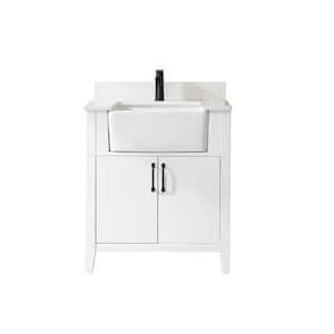 30 in. W x 22 in. D x 33.9 in. H Bathroom Vanity in White with White Stone Composite Countertop without Mirror
